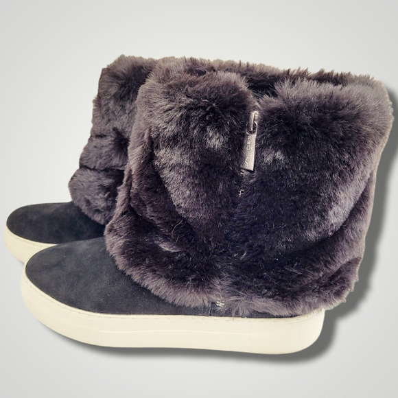 J/Slides Apple Black Suede Leather‎ Faux Fur Side Zip High Top Sneaker Boot - Picture 1 of 12